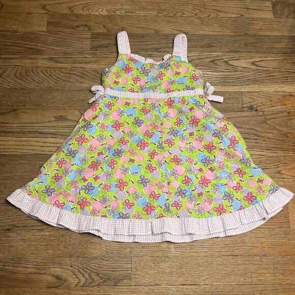 Girls 3T Yellow Pink Seersucker Gingham Dress Butterfly Cotton Blend BT Kids - Picture 10 of 11